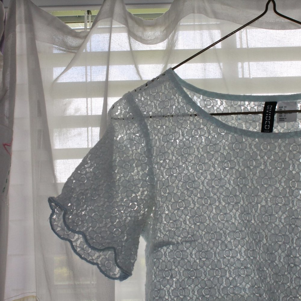 Sheer Floral Baby Blue Tee